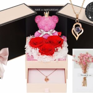 Unique Forever Preserved Real Rose with I Love You Necklace